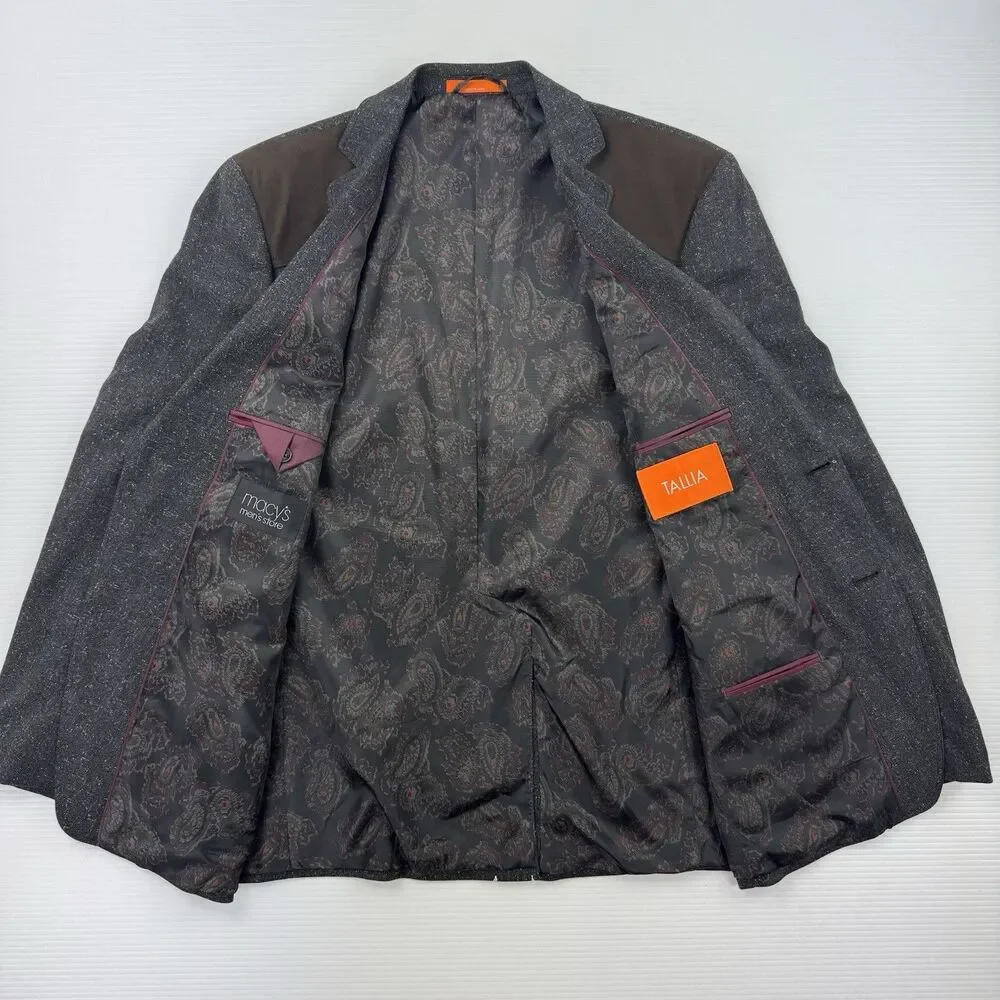 Tallia Mens 42R Blazer Sport Coat Gray Western Shoulder Patch Paisley NWOT